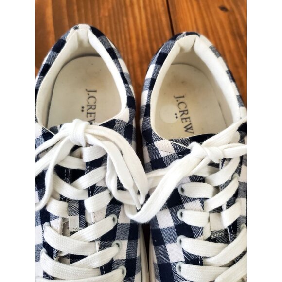 J.Crew Womens Gingham Lace-Up Sneakers Size 7 Navy  Blue White Canvas - Picture 3 of 7